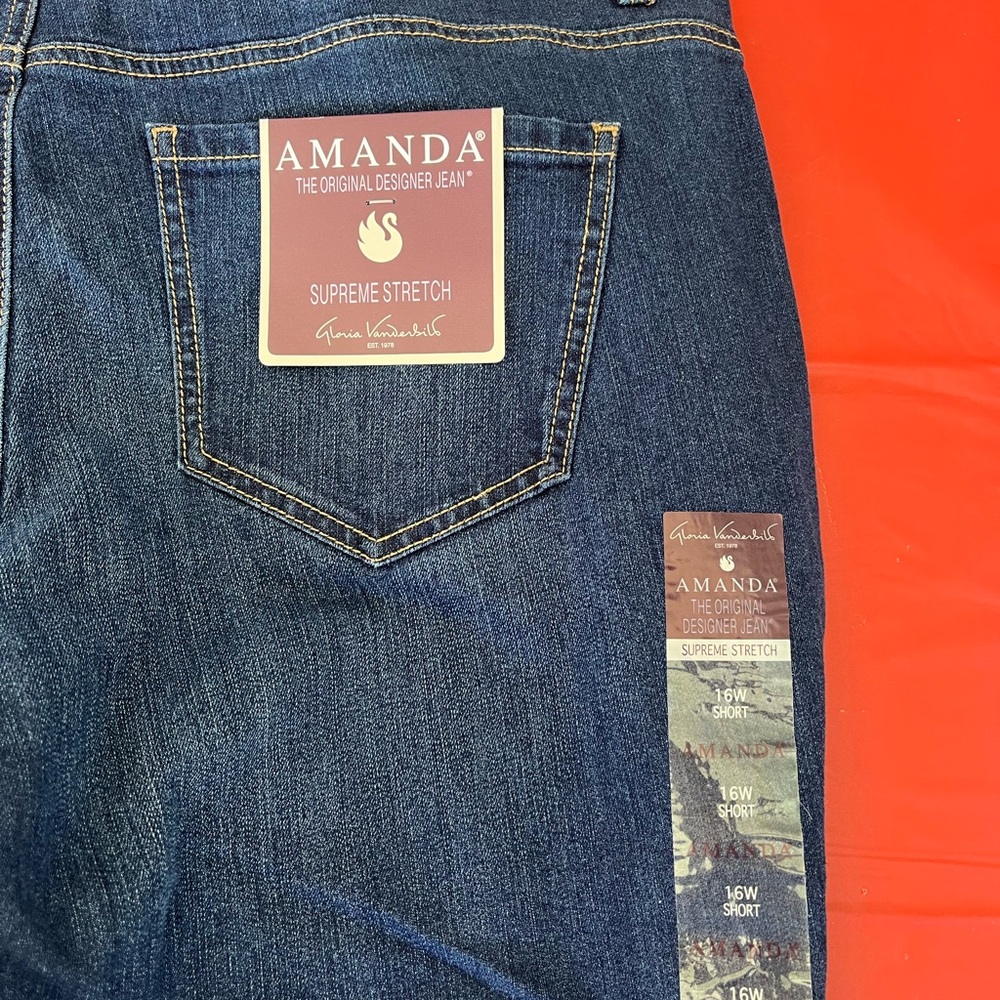 Amanda Lane Supreme Stretch Jeans Women’s Plus Size 16W Short NWT Dark Wash - Picture 2 of 15